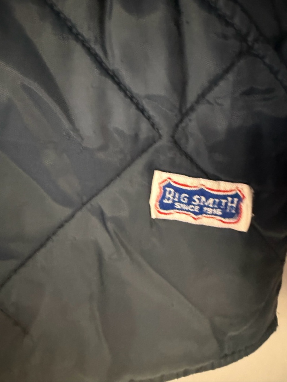 Vintage Big Smith Navy Blue Quilted Collared Pockets Mid Weight Jacket Men Large - Picture 3 of 9